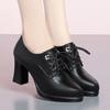 Women's High Heels, Thick Heels, Deep Mouth Single Shoes, Waterproof Platform, Genuine Leather, Comfortable Spring and Autumn Women's Shoes