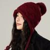 Вязаная шапка женская зимняя однотонная меховая шерстяная шапка с защитой ушей