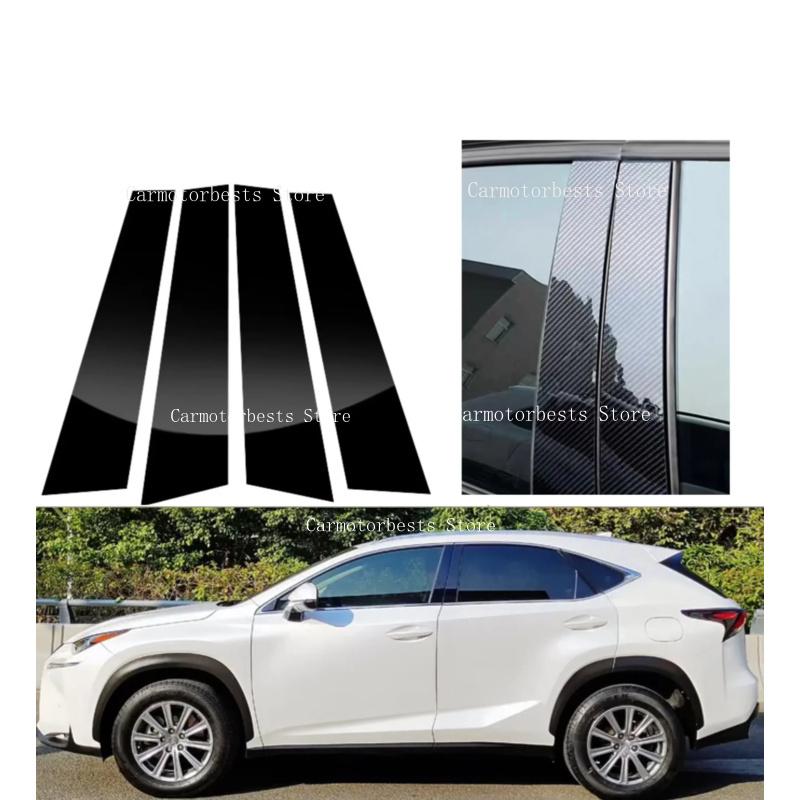 4PCS Glossy Black Silver Carbon Pillar Post Fit For LEXUS NX 200 200t 300 300h 2015-Door Window Column BC Trim Sticker Cover