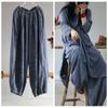 Women Vintage Linen Wide Leg Pants Elastic Waist Loose Autumn Trouser Chinese Style Women Soft Long Pants