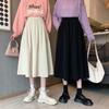 Autumn Winter Spring Women's Corduroy Midi Skirt Elegant Retro High Waist Korean Style Umbrella Skirt Elastic Waist