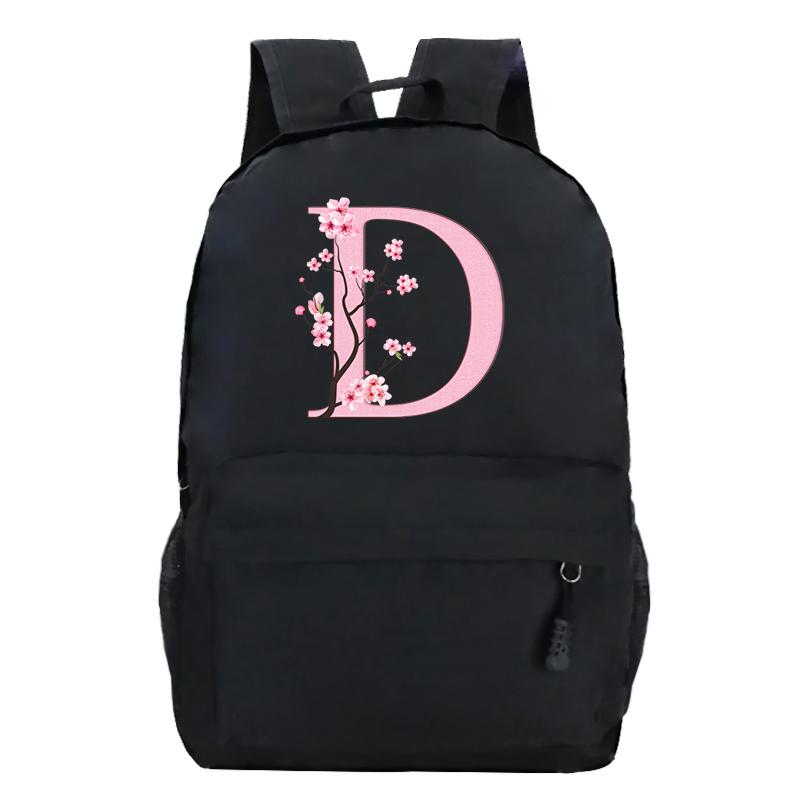 Back To School Rucksacks Trend Graphic Flower Alphabet Harajuku Style Trend Open-air Journey Knapsack Zip Laptop Bagpack