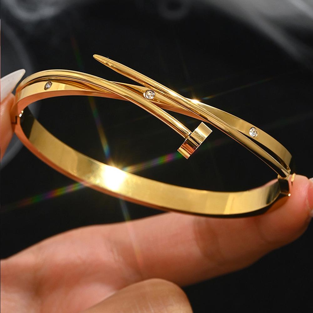 Браслет-гвоздь с бриллиантами из титановой стали - Женская минималистичная мода, Горячо продаваемые женские аксессуары