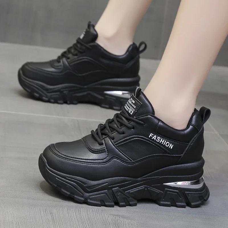 Модные женские кроссовки на массивной подошве, увеличивающие рост, белые туфли на платформе, спортивная обувь для женщин, из ПУ, на толстой подошве, вулканизированная обувь, Zapatos De Mujer