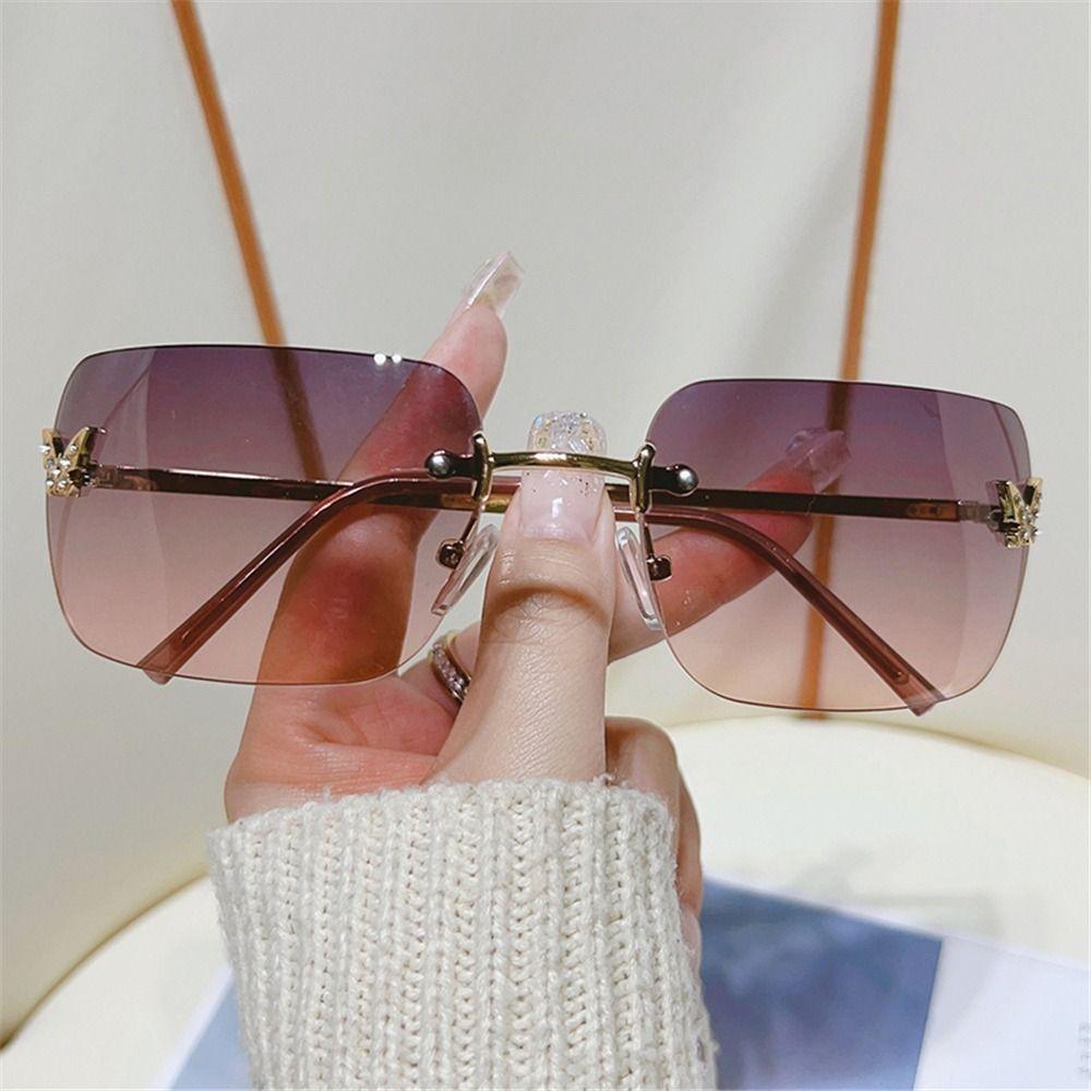 UV Protection Rimless Vintage Rhinestone Butterfly Sunglasses Y2K Sunglasses for Women Sun Glasses Rectangle
