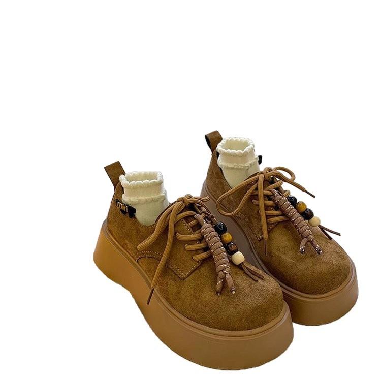 Ретро Лоферы на шнуровке с небольшой платформой для женщин 2025 Осень Новые Повседневные Универсальные на толстой подошве Бокен Обувь Одинарная обувь