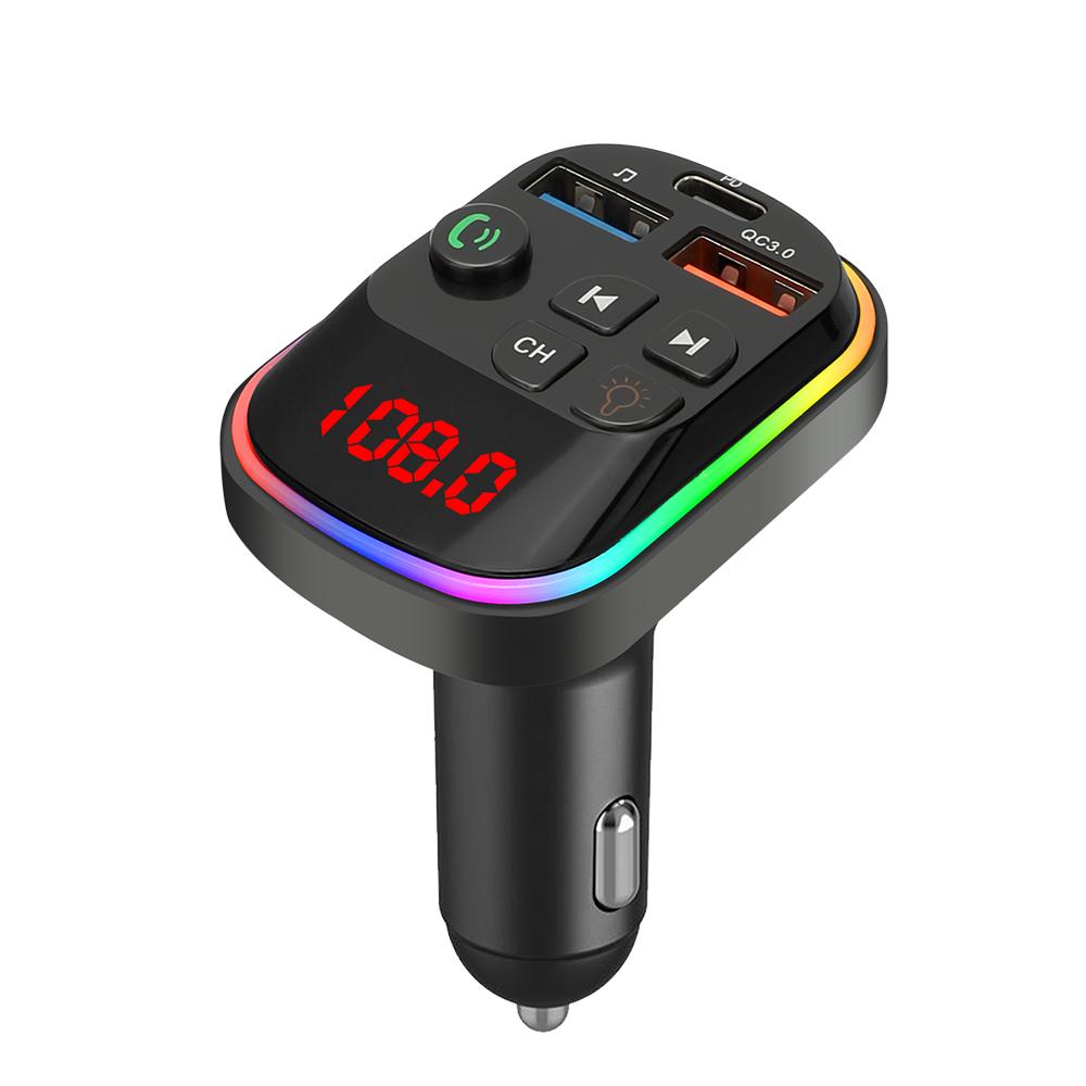 Автомобильный Bluetooth 5.0 FM-передатчик Dual USB PD Быстрое зарядное устройство Цветные огни Беспроводной Handsfree Аудиоприемник MP3-плеер Автомобильный комплект