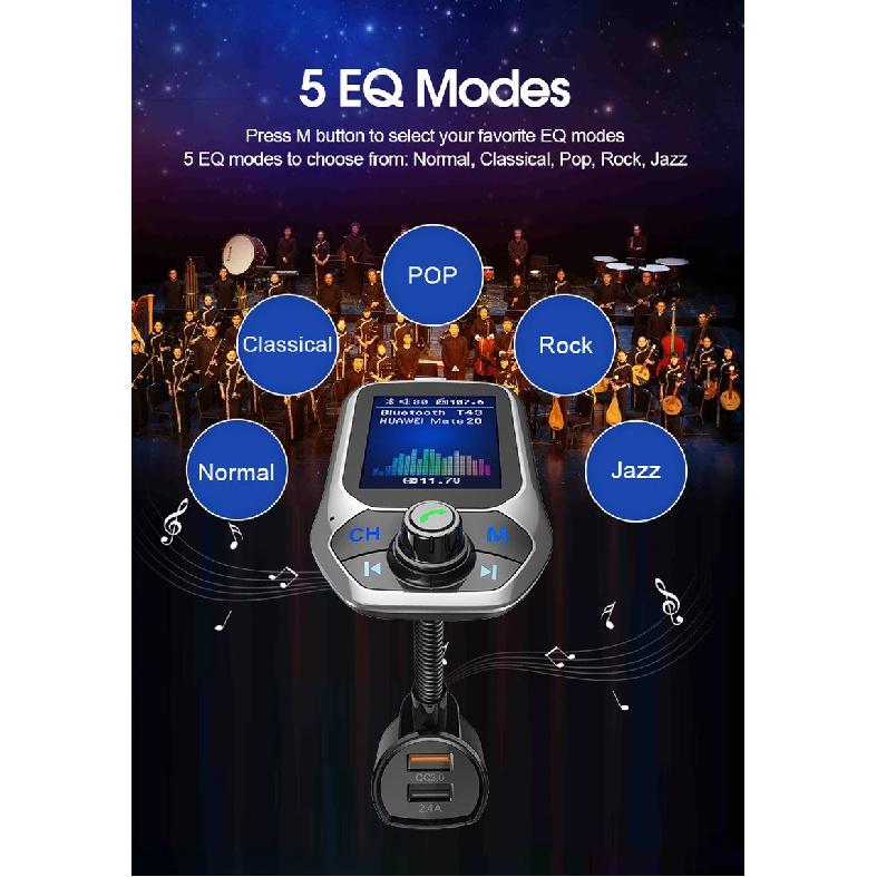 1.8 inch Color Display Bluetooth-compatible Handsfree Car Kit 3 USB Port QC3.0 Car Charger FM Transmitter Car MP3 Music Player