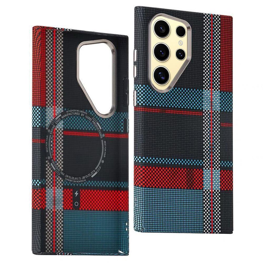 For Samsung Galaxy S24 Ultra Case Compatible with MagSafe Carbon Fiber Texture Water-Transfer PC Phone Cover