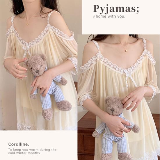 Кружевные пижамы в стиле Pure Desire для женщин, летние простые сетчатые пижамы на бретельках, домашняя меховая пижама в стиле ретро в стиле принцессы