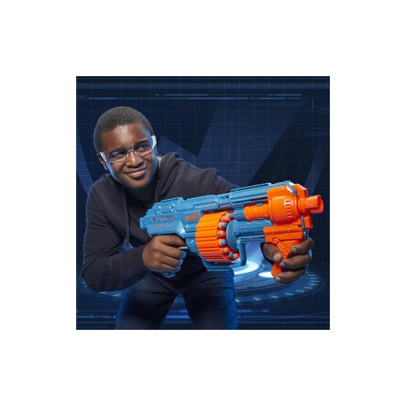 Hasbro Nerf Elite 2.0 Shockwave RD-15 Ручной бластер, Быстрая стрельба, Возраст 8+, Включает 30 официальных дротиков Elite, Вращающийся барабан на 15 дротиков +