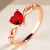 Women Wedding Ring Heart Hollow Electroplated Out Polished Lightweight Rhinestone Prom Party Finger Ring