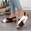Women's Contrast Color Wedge Sandals, Peep Toe Slingback Soft Sole Shoes, Comfy Outdoor Summer Sandals