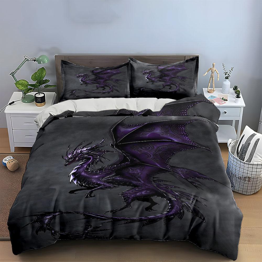 Purple dragon with patterns. Bedding sets Duvet cover sets Duvet covers Pillowcases(1 * Duvet Cover 2 * Pillowcases without duvet insert)