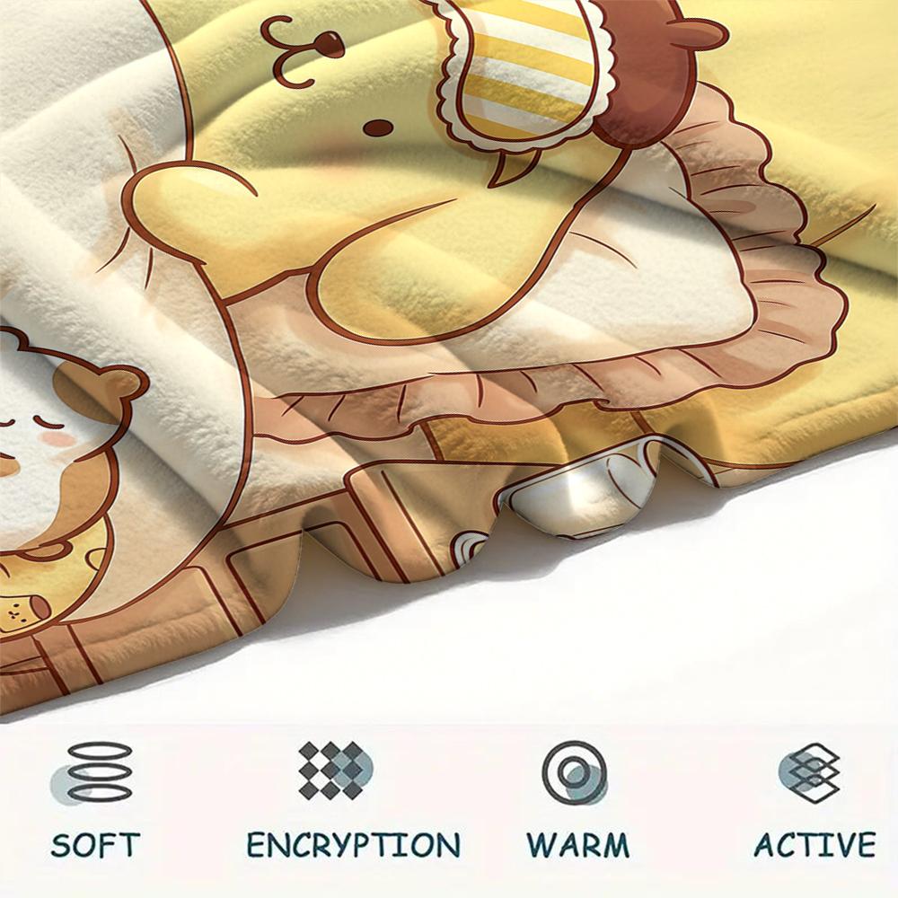 1 шт. Фланелевое одеяло с принтом Pompompurin, Высокое качество, Для всех сезонов, Декор для дома, Тепло и уют, Идеально для Рождественских подарков