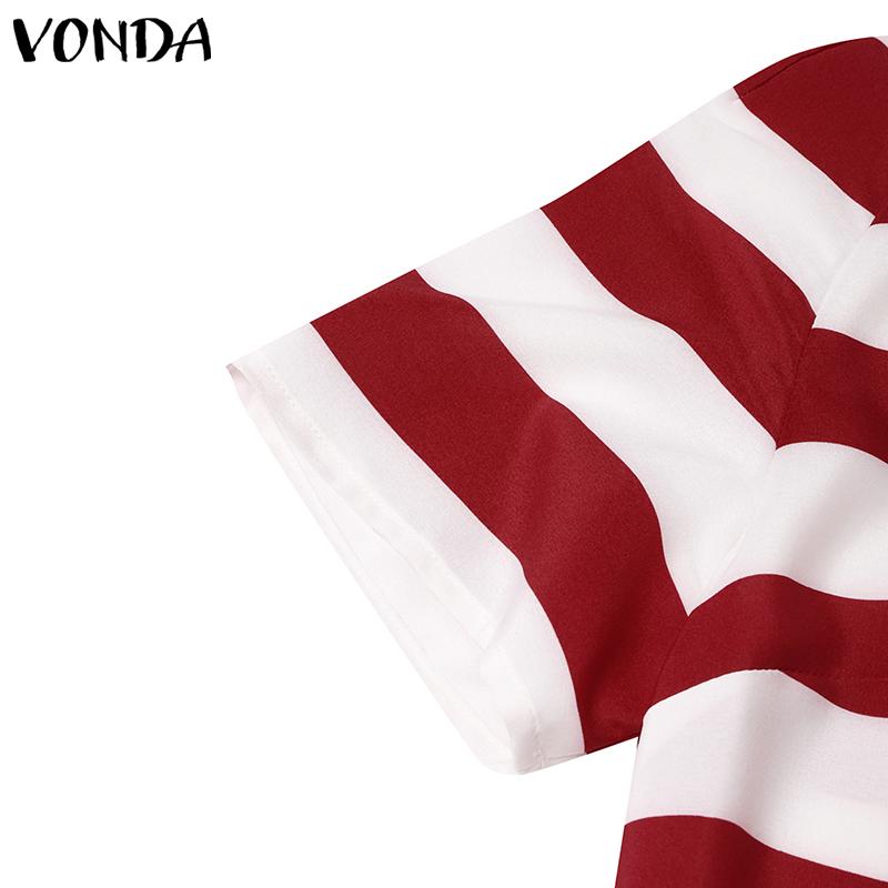 VONDA Женское летнее платье реглан с коротким рукавом и карманом, асимметричное, в полоску, длинное