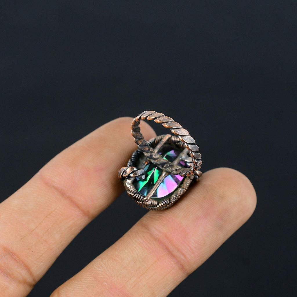 Mystic Topaz Gemstone Copper Wire Wrapped Handmade Jewelry Ring For Her