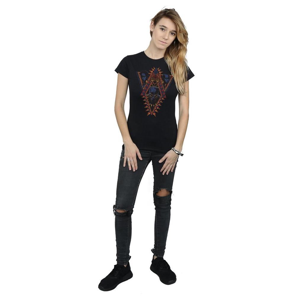 Marvel Womens/Ladies Black Panther Tribal Heads Cotton T-Shirt