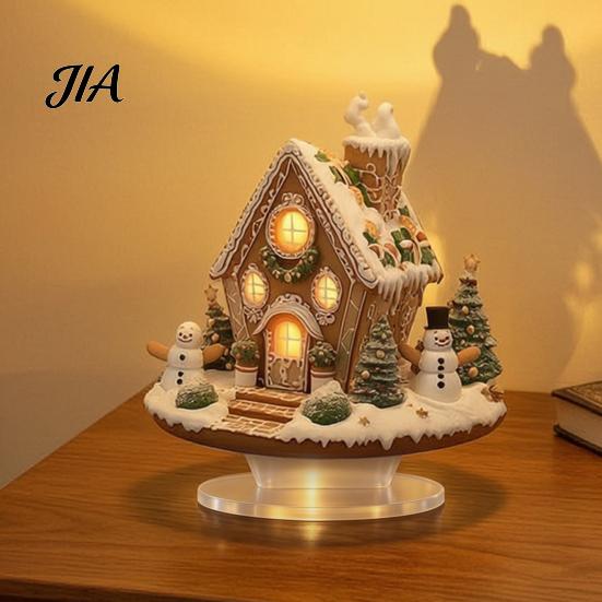 Acrylic Gingerbread House Ornaments Christmas Table Decor, Tree Ornaments, for Desk Waterproof Holiday Desktop Decorations Living Room Bedroom Office