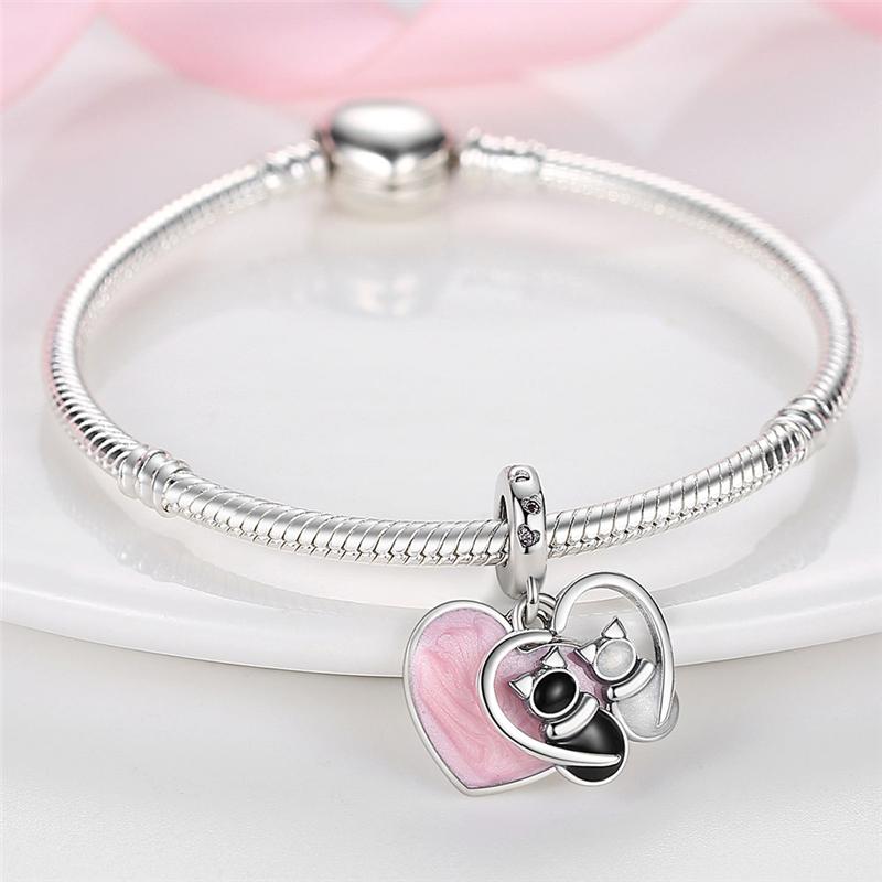 Коллекция кошек Шармы из меди 925 пробы Бусина Персидский колокольчик Андерсон Разнообразные кошки Подвеска Подходит для браслета-бэнгла Ожерелье DIY Циркон