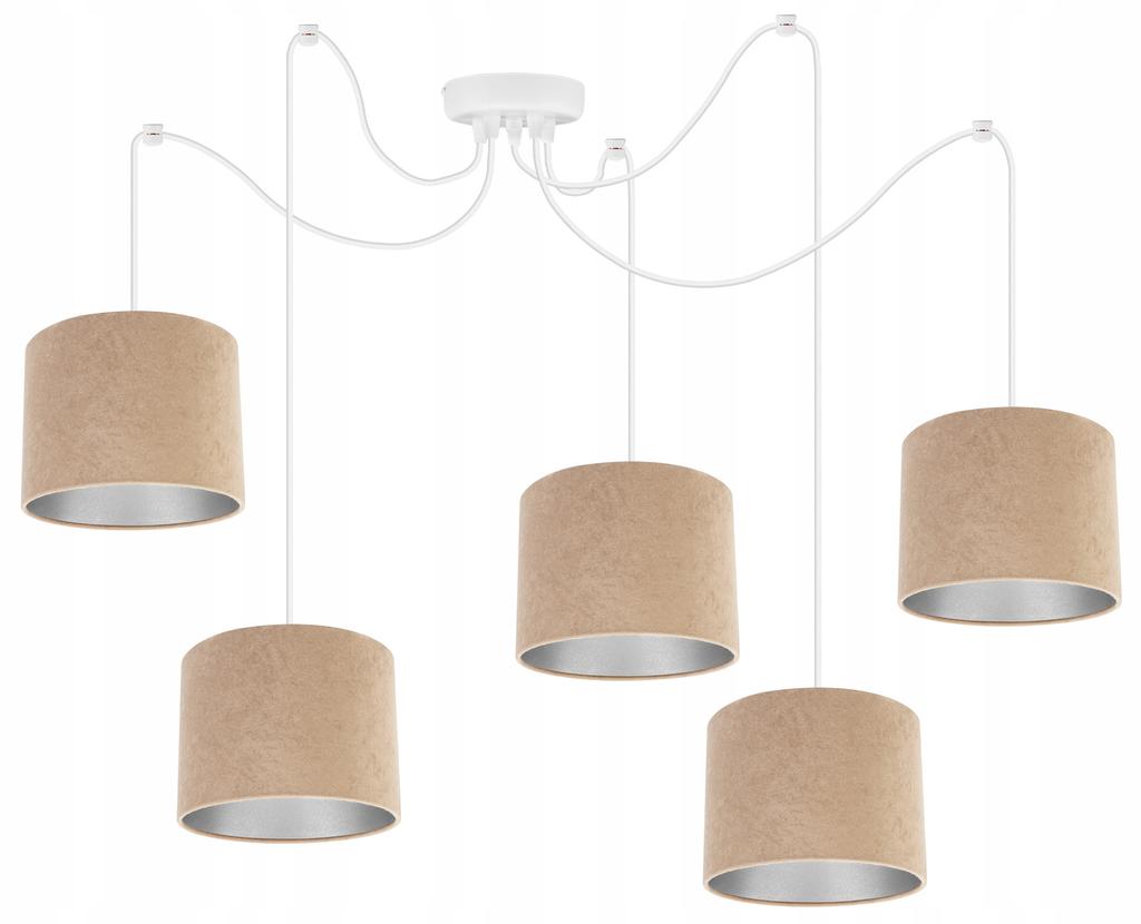 Hanging Lamp, Ceiling Chandelier, Chrome, Velvet Lampshade