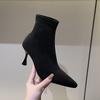 Модные женские ботинки на высоком каблуке 7 см, новые осенне-зимние, европейские и американские, с острым носком, на тонком каблуке, тонкие ботильоны, замшевые эластичные ботинки-носки