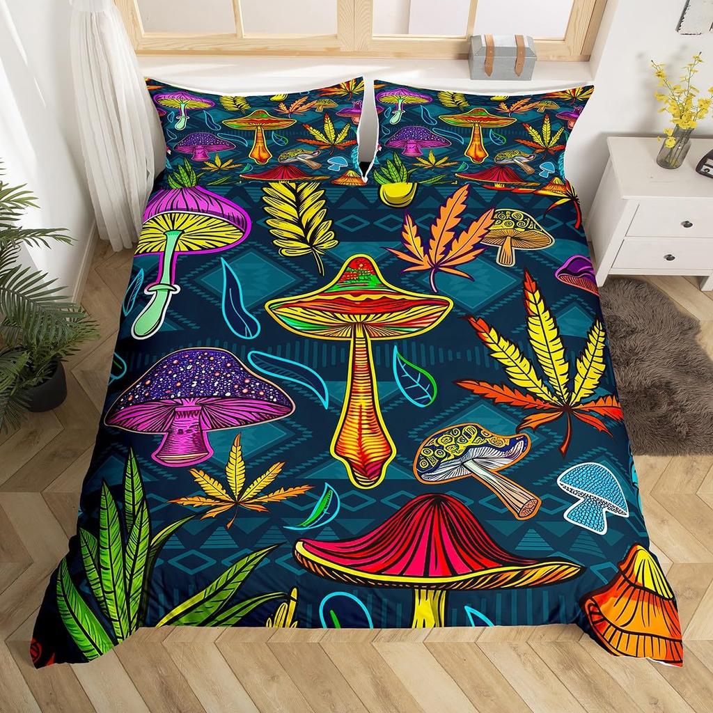 Psychedelic Mushroom Quilt Set Bedding Digital Printing Three-Piece Set For Bedroom Room Kit