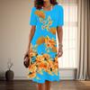 Women's Fashion Graceful Flower Print Summer Spring Short Sleeve O-Neck Casual Dresses