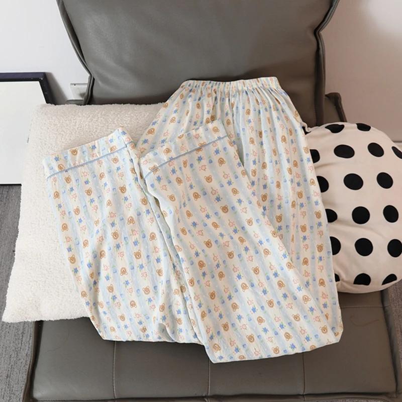 Милый милый пижамный комплект из двух частей с принтом медведя, осенняя повседневная универсальная домашняя одежда, пижамы женские Y2K мягкие женские пижамы