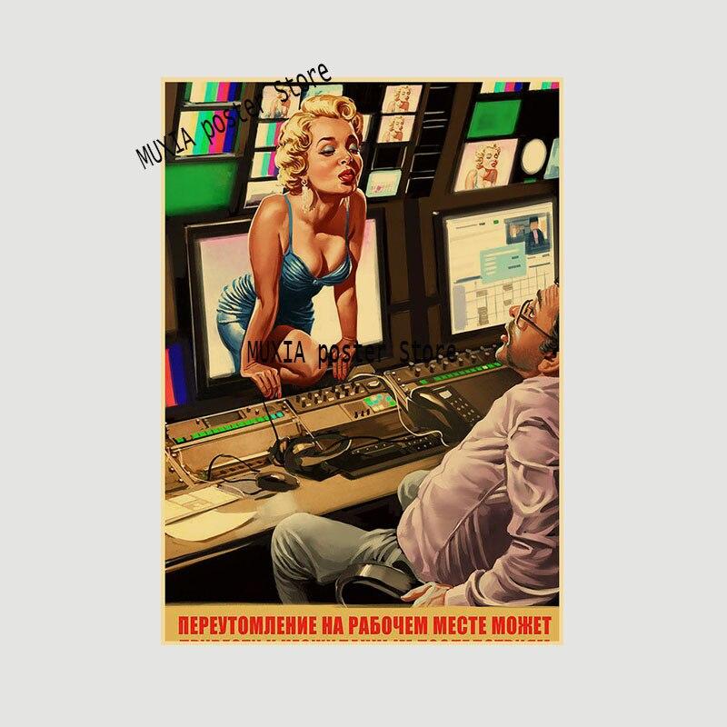 Ретро советский пин-ап пропагандистские плакаты для девочек крафт-бумага домашний декор гостиная бар кафе украшения настенные наклейки художественные картины