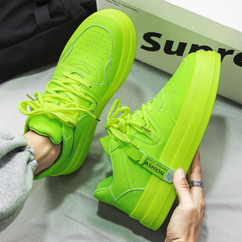 Новая мужская обувь Осень Зеленый Мода Внутреннее увеличение роста Толстая подошва Повседневная обувь Уличная спортивная и досуговая обувь