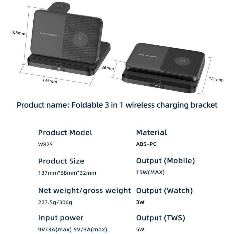 3 в 1 складное беспроводное зарядное устройство, многофункциональная портативная док-станция для быстрой зарядки 15 Вт для телефонов Samsung, наушники для часов