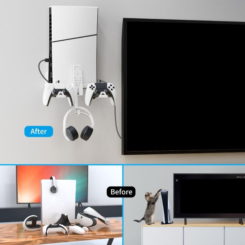 Магнитный настенный держатель для кабеля зарядки для PS 5 Slim с держателем для контроллера наушников игровые аксессуары