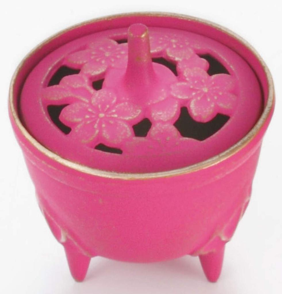 Iwachu Incense Burner Sakura Body Size X H9 29211 Design Accessories Nanbu Ironware Gold/Pink (cm) 8.5