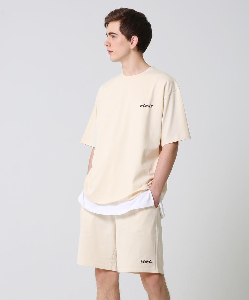 MOZMOZ [Set] 5-Color Color Chip Oversized Short Sleeve Shorts Training Set Plus Size