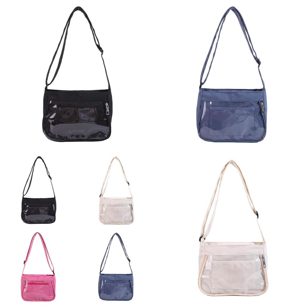 Nylon Square Shoulder Bag With Transparent Compartment For Daily Casual Use