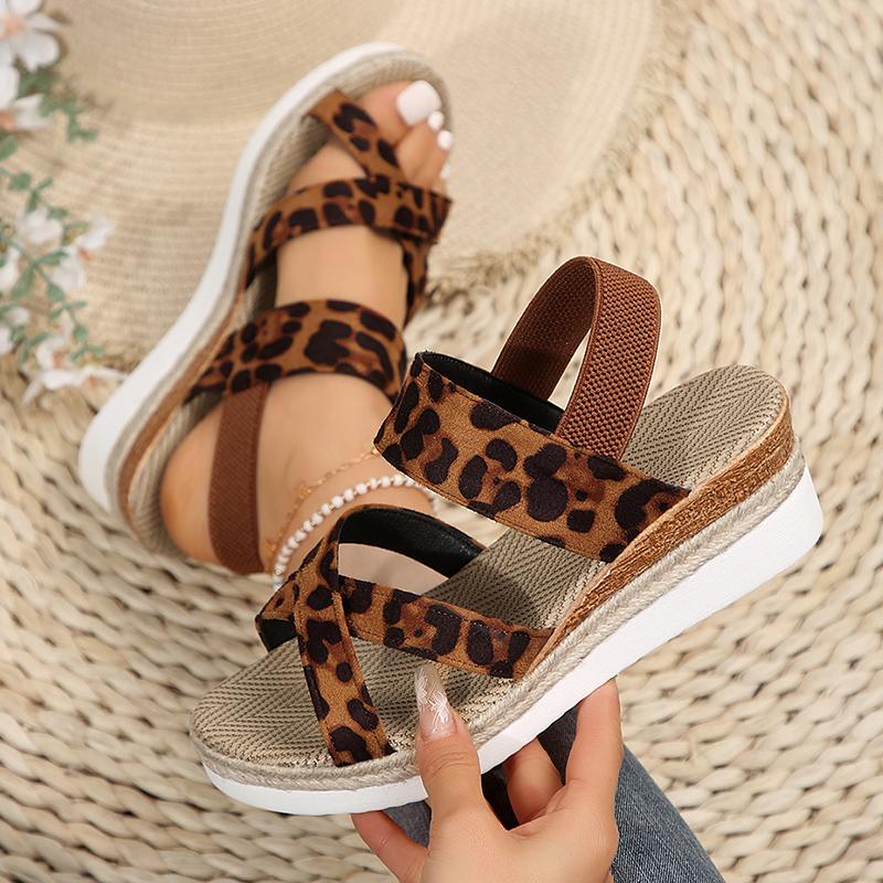 Женские босоножки на танкетке с леопардовым принтом Lucyever, удобные босоножки на платформе для женщин, повседневная летняя обувь с открытым носком, Mujer