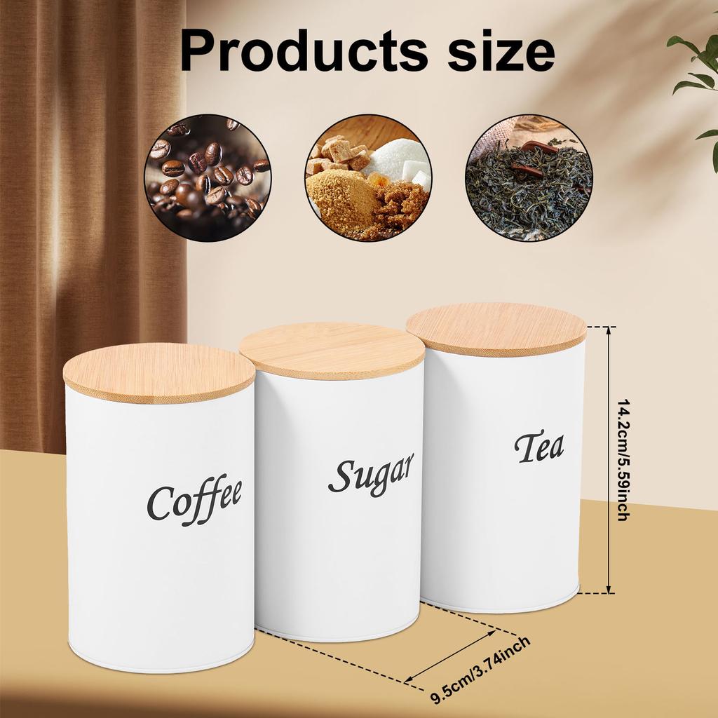 3Pcs Coffee Bean Organizer Kitchen Tea Coffee Sugar Canisters Set With Lid Metal Food Storage Cans For Kitchen Storage Supplies