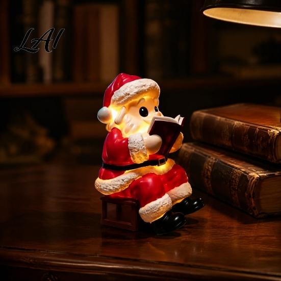 Warm Led Light Santa Claus Night Light Resin Christmas Tabletop Ornament with Holiday Home Decoration LED Lighting Bedroom Bedside Table Window