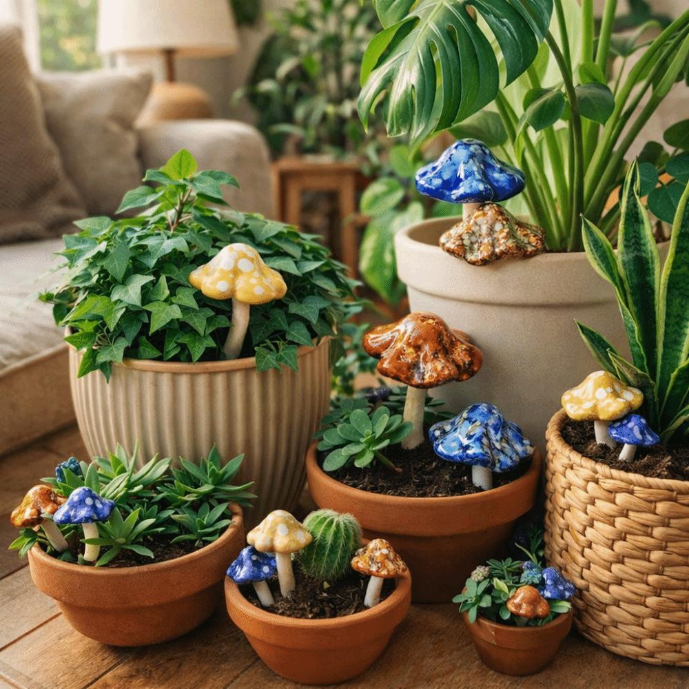 4PCS Garden Statue Mini Mushroom Ornaments Ceramics Realistic Pottery Sculpture Colorful Vintage Fairy Mushroom Garden Landscape