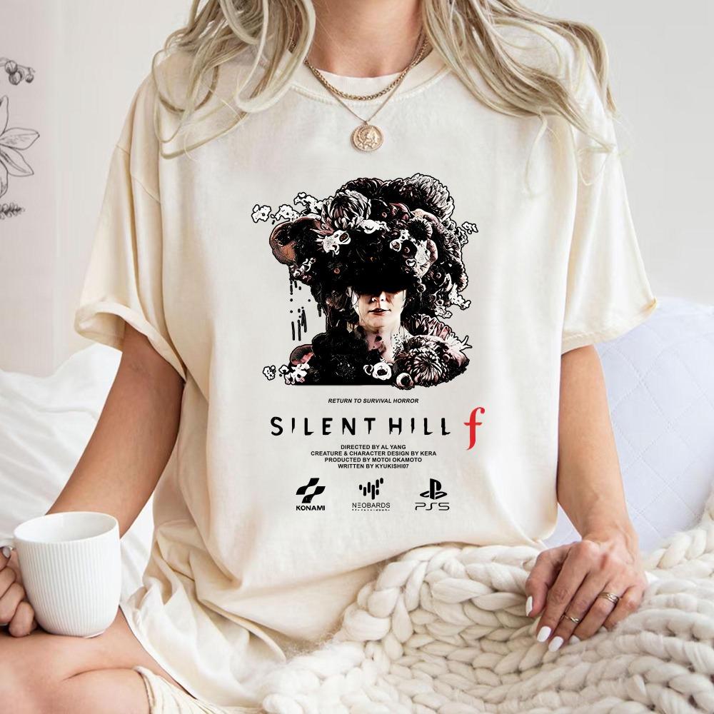 Футболка Silent Hill F с принтом игры в жанре хоррор, летняя новинка, ретро, уличный стиль, унисекс и женская, повседневная мода
