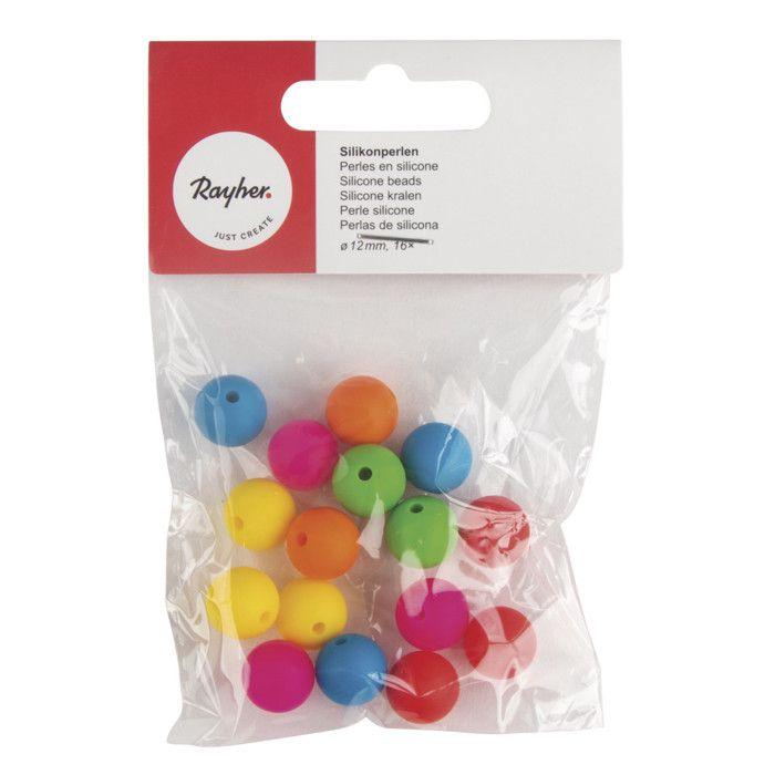 Perles en silicone, 12mm ø, Colore, 16 pces