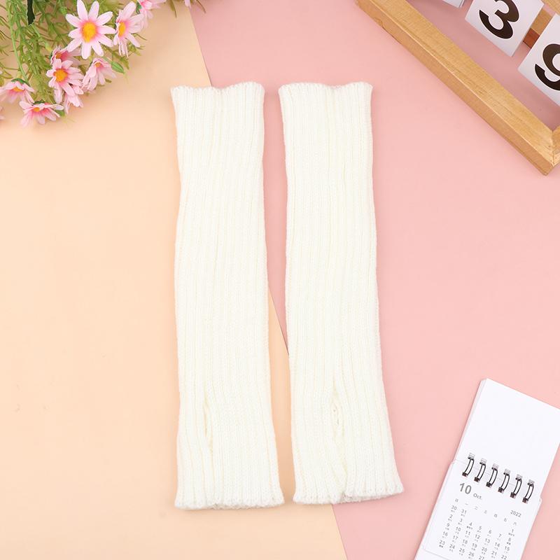Женские вязаные теплые длинные перчатки без пальцев, зимние варежки с однотонными рукавами и рукавами, повседневная мягкая одежда для девочек, перчатки в стиле панк