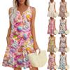 Women's Casual Easter Print V-Neck Button Side Pocket Vest Dress