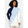 Navy Blue Color Blocked High Collar Knitwear Sweater Tctaw24ak00006