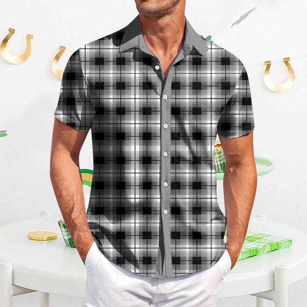 Мужская повседневная рубашка с короткими рукавами, облегающая, стильная, с гавайским принтом