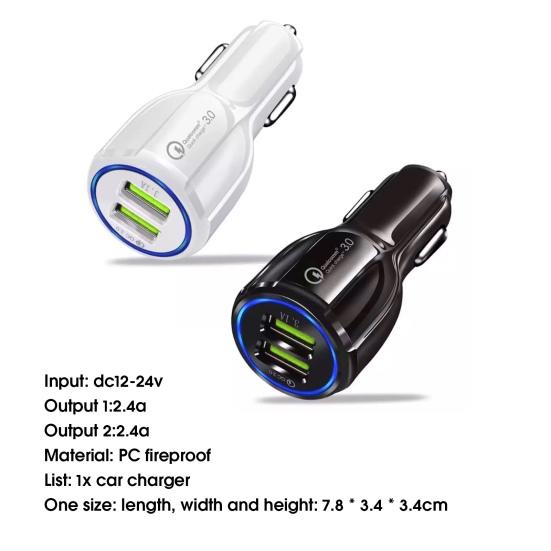 Автомобильное зарядное устройство 3.0QC с двойным портом синего света и стабильностью напряжения