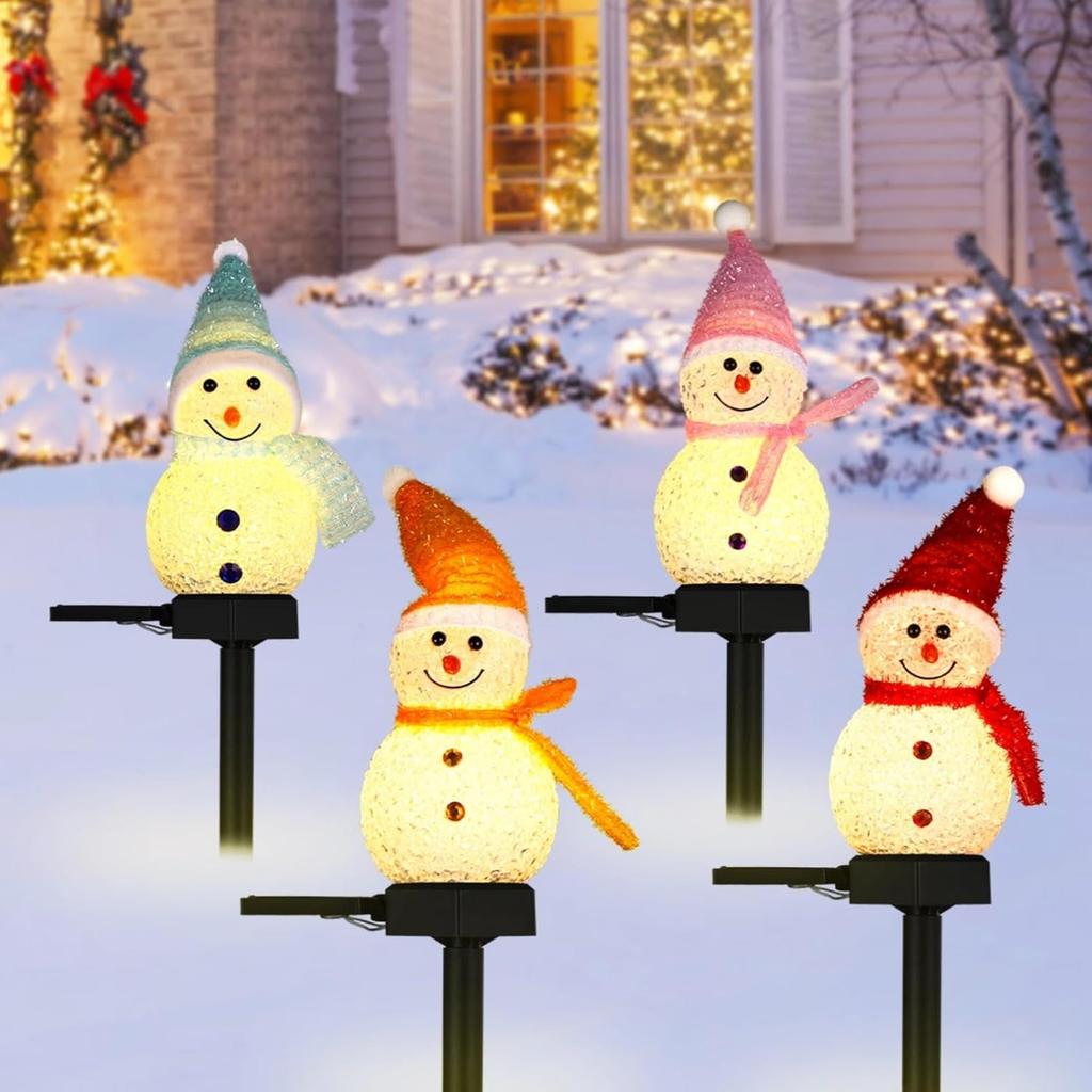 Ground Stake Light Solar Powered Xmas Pathway Lights Snowman Solar Garden Light Outdoor for Christmas Lawn Yard Decoration