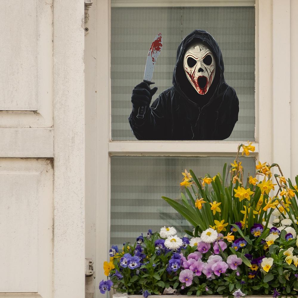 Маска ужаса на Хэллоуин мужская, украшение для балкона, стеклянного окна, антистатические наклейки на окна без клея