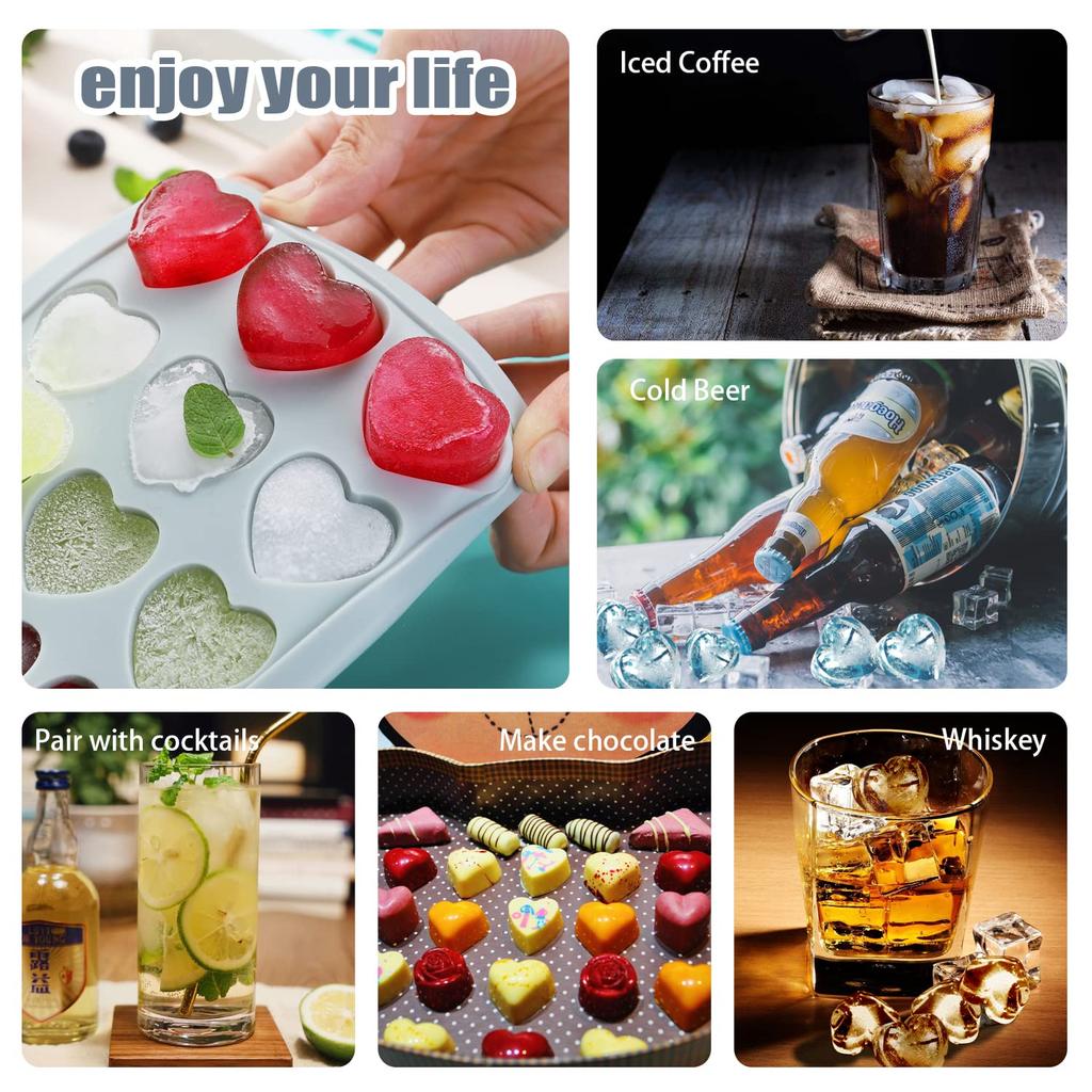 Silicone Ice Trays for Freezer, 21 PCS Ice Cube Tray with Lid, Lovely Heart Ice Cube Mold For Chilling Drinks Ice Maker Molds